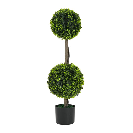 34' Artificial Topiary Boxwood Tree Double Ball with Pot, Set of 2 Default -DTYStore
