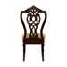 Formal Traditional Dining Chairs 2pc Set Dark Cherry Finish with Gold Tipping Jacquard Fabric Upholstered Extravagant Carving Dining Room Furniture - DTYStore