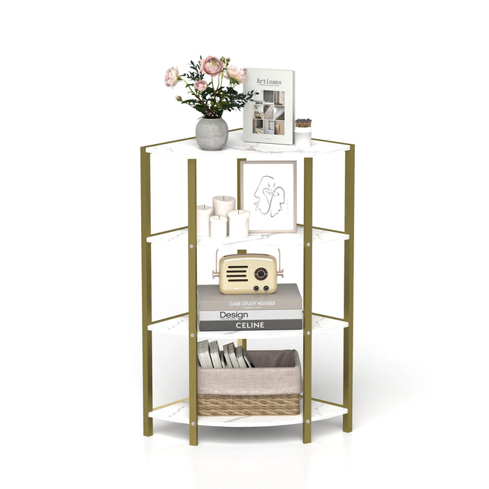 4-Tier Corner Open Shelf,Bookcase Freestanding Shelving Unit,Plant Stand Small Bookshelf for Living Room, Home Office, Kitchen, Small Space - DTYStore