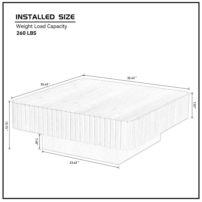 35.43 Inch Modern Handcraft Drum Coffee Table Square Coffee Table for Living Room,Small Wooden Coffee Table with Sturdy MDF Pedesta,Black Default -DTYStore