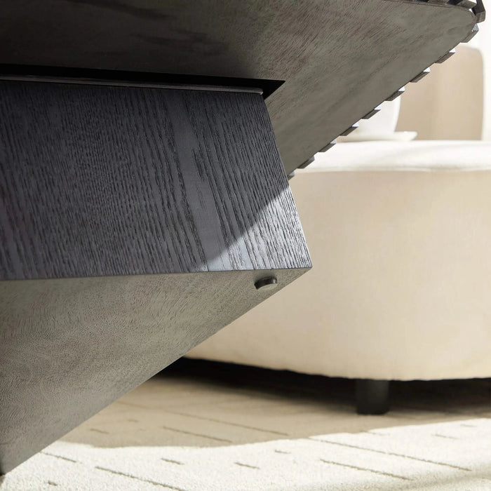 35.43 Inch Modern Handcraft Drum Coffee Table Square Coffee Table for Living Room,Small Wooden Coffee Table with Sturdy MDF Pedesta,Black Default -DTYStore