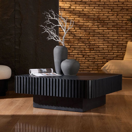 35.43 Inch Modern Handcraft Drum Coffee Table Square Coffee Table for Living Room,Small Wooden Coffee Table with Sturdy MDF Pedesta,Black Default -DTYStore