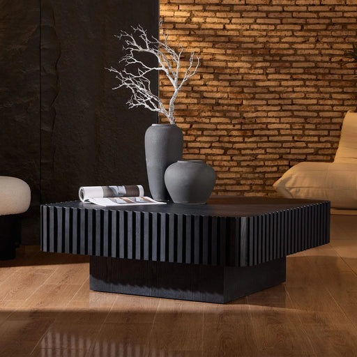 35.43 Inch Modern Handcraft Drum Coffee Table Square Coffee Table for Living Room,Small Wooden Coffee Table with Sturdy MDF Pedesta,Black Default -DTYStore