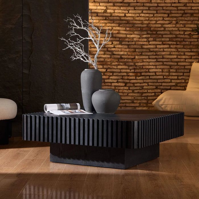 35.43 Inch Modern Handcraft Drum Coffee Table Square Coffee Table for Living Room,Small Wooden Coffee Table with Sturdy MDF Pedesta,Black Default -DTYStore