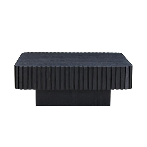 35.43 Inch Modern Handcraft Drum Coffee Table Square Coffee Table for Living Room,Small Wooden Coffee Table with Sturdy MDF Pedesta,Black Default -DTYStore