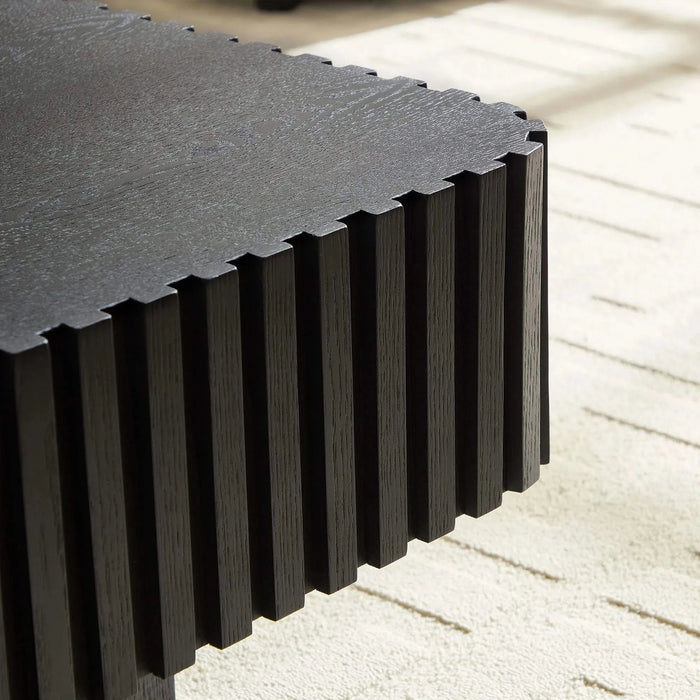 35.43 Inch Modern Handcraft Drum Coffee Table Square Coffee Table for Living Room,Small Wooden Coffee Table with Sturdy MDF Pedesta,Black Default -DTYStore