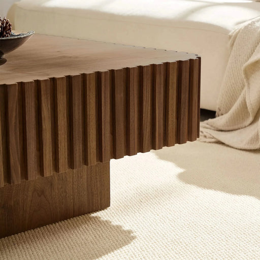 35.43 Inch Modern Handcraft Drum Coffee Table Square Coffee Table for Living Room,Small Wooden Coffee Table with Sturdy MDF Pedesta,Walnut Color Default -DTYStore