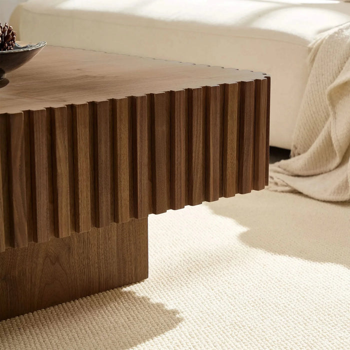 35.43 Inch Modern Handcraft Drum Coffee Table Square Coffee Table for Living Room,Small Wooden Coffee Table with Sturdy MDF Pedesta,Walnut Color Default -DTYStore