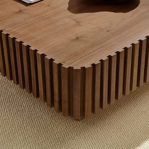 35.43 Inch Modern Handcraft Drum Coffee Table Square Coffee Table for Living Room,Small Wooden Coffee Table with Sturdy MDF Pedesta,Walnut Color Default -DTYStore