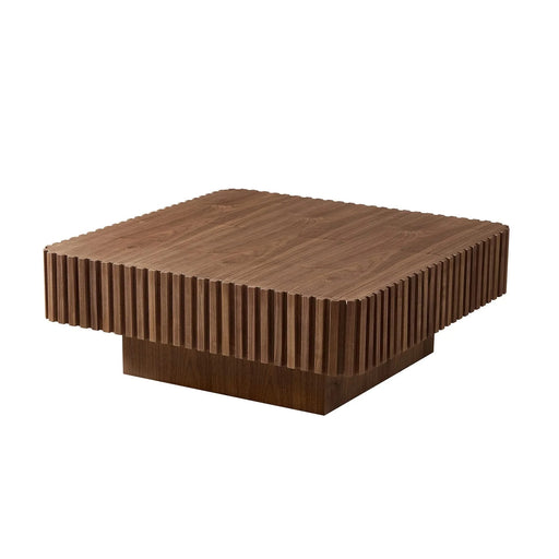 35.43 Inch Modern Handcraft Drum Coffee Table Square Coffee Table for Living Room,Small Wooden Coffee Table with Sturdy MDF Pedesta,Walnut Color Default -DTYStore
