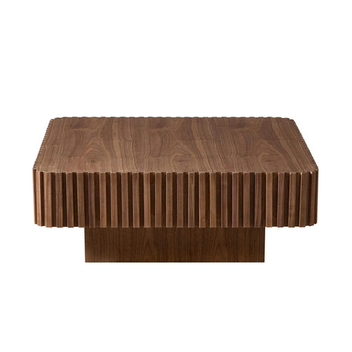 35.43 Inch Modern Handcraft Drum Coffee Table Square Coffee Table for Living Room,Small Wooden Coffee Table with Sturdy MDF Pedesta,Walnut Color Default -DTYStore