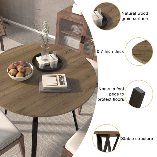 35.43 Inch Round Dining Table, Small Circle Kitchen Table with Metal Black Legs for 2-4 people,Modern Dining Room Table, Brown (only table) Default -DTYStore
