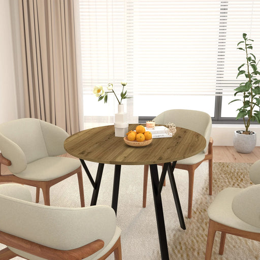 35.43 Inch Round Dining Table, Small Circle Kitchen Table with Metal Black Legs for 2-4 people,Modern Dining Room Table, Brown (only table) Default -DTYStore