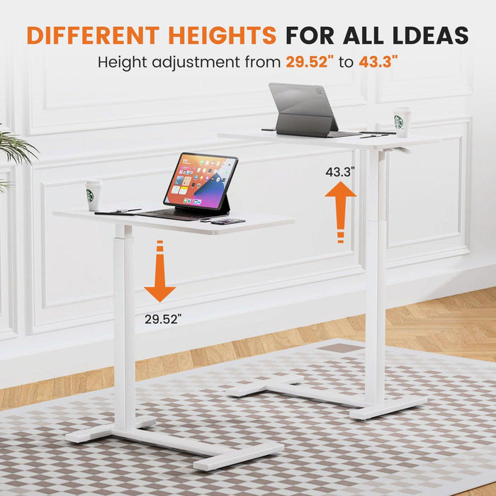 Adjustable mobile bed desk, computer desk, mobile standing desk, lifting desk, desk, white - DTYStore