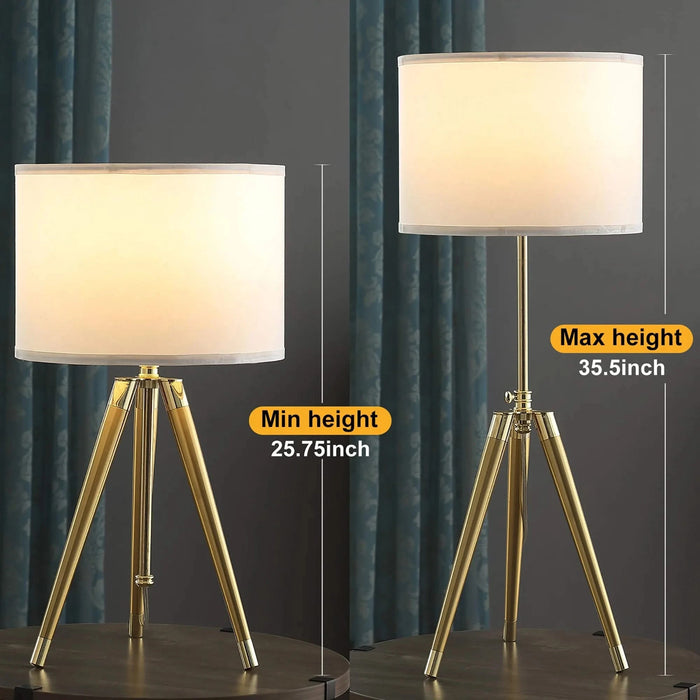 35.5' - 25.75'H Adjustable Hieght Brass/Shiny Gold Modern Tripod Table Lamp for Living Room, Nightstand Bedside Table Lamp for Bedroom, LED Lamp Default -DTYStore