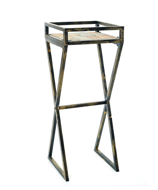 35.5' Gray Stone Slab Black / Gold Metal Plant Stand Default -DTYStore