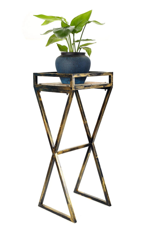 35.5' Gray Stone Slab Black / Gold Metal Plant Stand Default -DTYStore