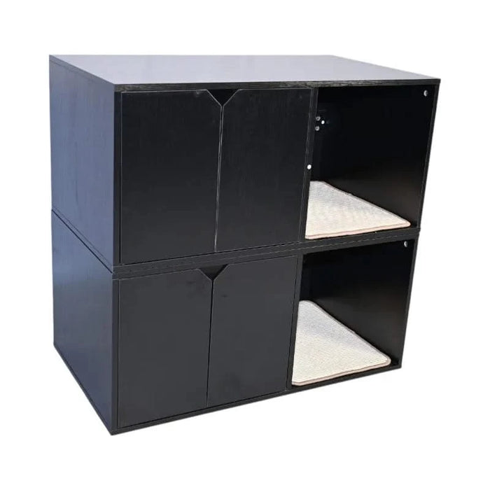 35.83' Cat Litter Box Enclosure Hidden Furniture (Scratch Pad Included), Modern Black Cat House with Corrugated Cardboard Scratching Pad - 35.83' x 20.47' x 17.05', 52 lbs Default -DTYStore