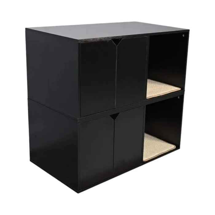 35.83' Cat Litter Box Enclosure Hidden Furniture (Scratch Pad Included), Modern Black Cat House with Corrugated Cardboard Scratching Pad - 35.83' x 20.47' x 17.05', 52 lbs Default -DTYStore