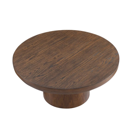 35.98inch Round Coffee Table with Cylindrical Leg,Wood Veneer Tabletop Table,Rounded Sofa Side Table for living Room Office,Brown Default -DTYStore