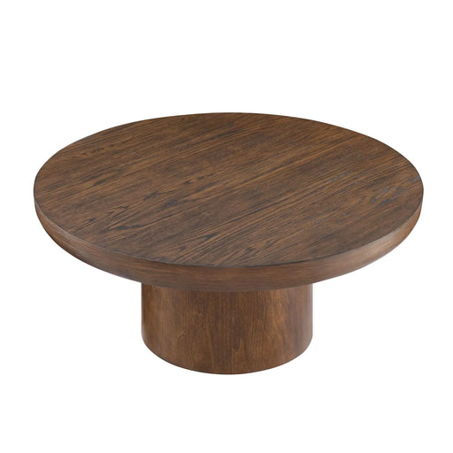 35.98inch Round Coffee Table with Cylindrical Leg,Wood Veneer Tabletop Table,Rounded Sofa Side Table for living Room Office,Brown Default -DTYStore