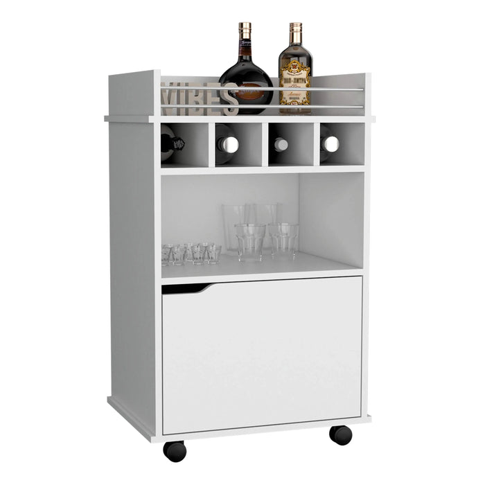 35' H Bar Cart with Two Shelves four Wine Cubbies and One Cabinet,White Default -DTYStore