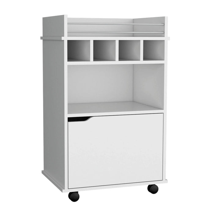 35' H Bar Cart with Two Shelves four Wine Cubbies and One Cabinet,White Default -DTYStore