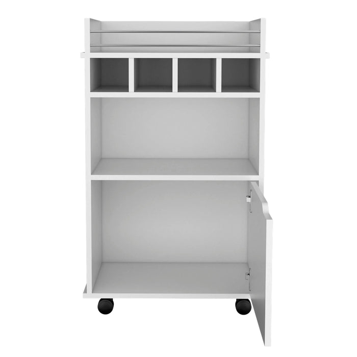 35' H Bar Cart with Two Shelves four Wine Cubbies and One Cabinet,White Default -DTYStore