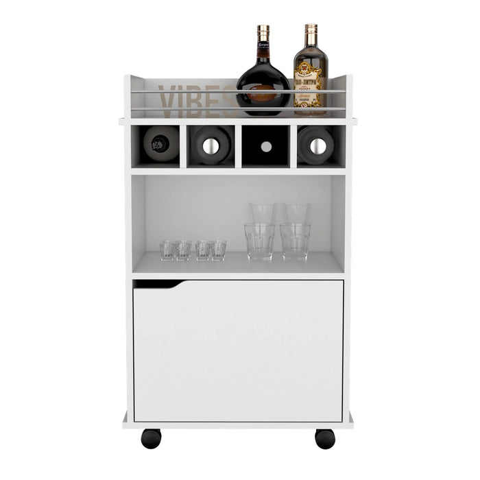 35' H Bar Cart with Two Shelves four Wine Cubbies and One Cabinet,White Default -DTYStore