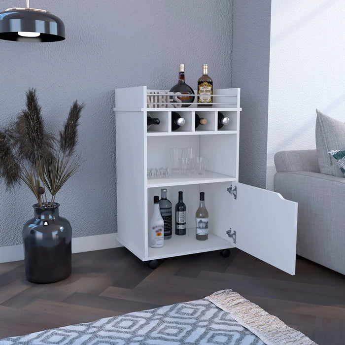 35' H Bar Cart with Two Shelves four Wine Cubbies and One Cabinet,White Default -DTYStore