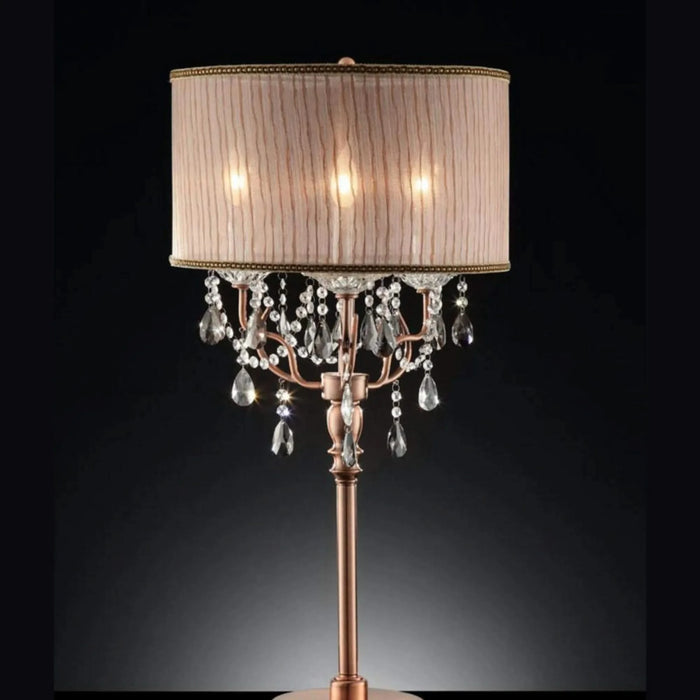 35' Tall Table Lamp 'Rosie' w/ Silvery Pink finish and Crystal Accents, Shade Default -DTYStore