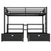 Full XL Over Twin & Twin Triple Bunk Bed with Drawers, Multi-functional Metal Frame Bed, Bed Head with Shelving & USB, Black - DTYStore