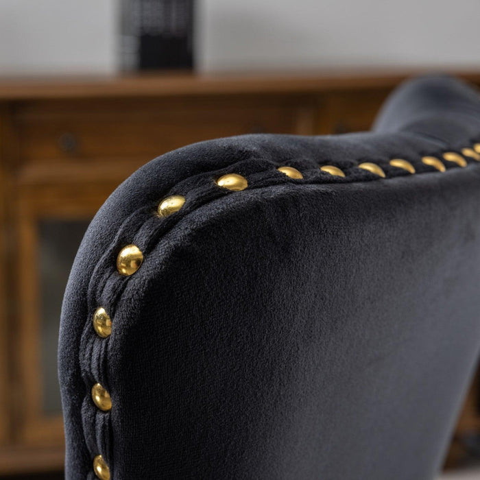 Furniture Office Chair,Velvet Upholstered Tufted Button Home Office Chair with Golden Metal Base,Adjustable Desk Chair Swivel Office Chair (Black) - DTYStore