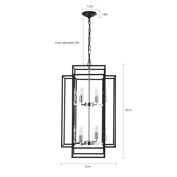 8-Lights Lantern Tiered Pendant Light Fixtures, Industrial Farmhouse Hanging Chandelier for Entryway, Foyer, Living Room, Kitchen Island, Staircase(Black & Silver)