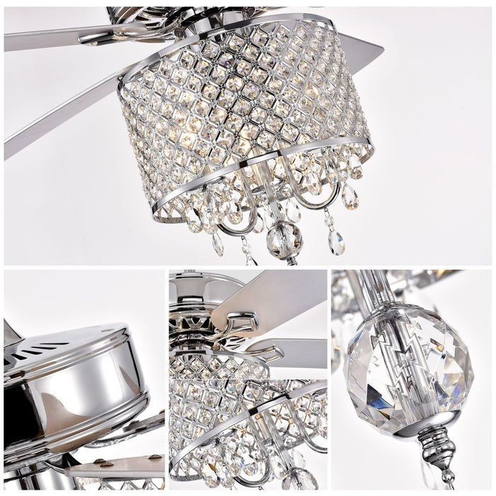 52'' Classical Crystal Ceiling Fan Lamp 3 Speed Hand Pull Chain (High, Mid, Low), 5 Reversible Blades for Living Room, Dining Room, Bedroom, Family Room, Chrome ,3PCS*E12 (NO Include Bulb ) - DTYStore