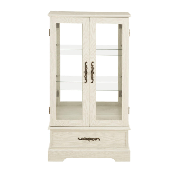 Glass Cabinet Lighted Glass Cabinet Curio Display Cabinet with Adjustable Glass Shelves 2 Doors and 1 drawer Cabinet Bulb Included White - DTYStore