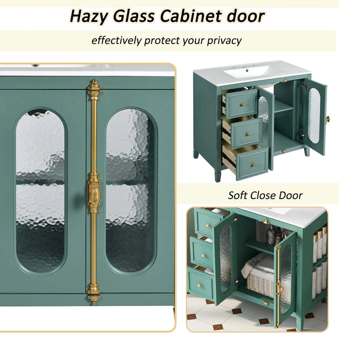 36-inch Bathroom Vanity with 2 Soft Close Doors, Solid Wood Frame Modern Bathroom Storage Cabinet with 3 Drawers Default -DTYStore