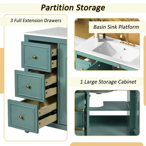 36-inch Bathroom Vanity with 2 Soft Close Doors, Solid Wood Frame Modern Bathroom Storage Cabinet with 3 Drawers Default -DTYStore