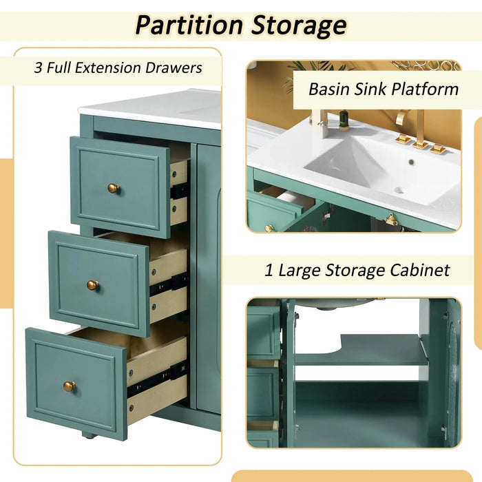 36-inch Bathroom Vanity with 2 Soft Close Doors, Solid Wood Frame Modern Bathroom Storage Cabinet with 3 Drawers Default -DTYStore