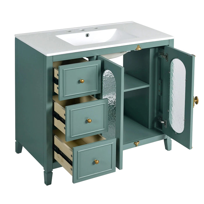 36-inch Bathroom Vanity with 2 Soft Close Doors, Solid Wood Frame Modern Bathroom Storage Cabinet with 3 Drawers Default -DTYStore