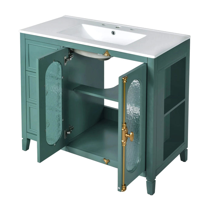 36-inch Bathroom Vanity with 2 Soft Close Doors, Solid Wood Frame Modern Bathroom Storage Cabinet with 3 Drawers Default -DTYStore