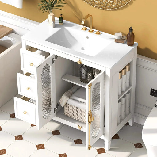 36-inch Bathroom Vanity with 2 Soft Close Doors, Solid Wood Frame Modern Bathroom Storage Cabinet with 3 Drawers Default -DTYStore