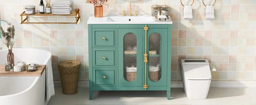 36-inch Bathroom Vanity with 2 Soft Close Doors, Solid Wood Frame Modern Bathroom Storage Cabinet with 3 Drawers Default -DTYStore