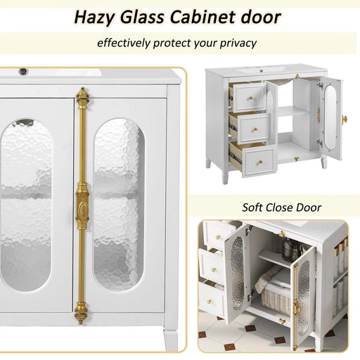 36-inch Bathroom Vanity with 2 Soft Close Doors, Solid Wood Frame Modern Bathroom Storage Cabinet with 3 Drawers Default -DTYStore