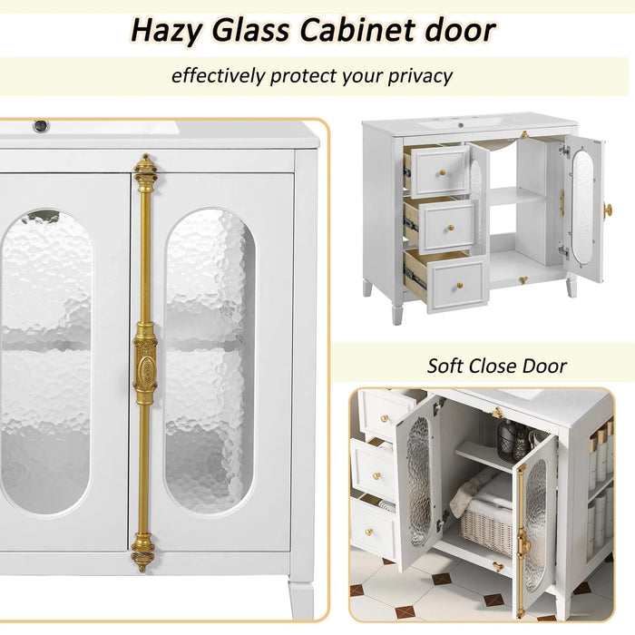 36-inch Bathroom Vanity with 2 Soft Close Doors, Solid Wood Frame Modern Bathroom Storage Cabinet with 3 Drawers Default -DTYStore