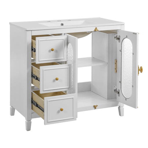 36-inch Bathroom Vanity with 2 Soft Close Doors, Solid Wood Frame Modern Bathroom Storage Cabinet with 3 Drawers Default -DTYStore