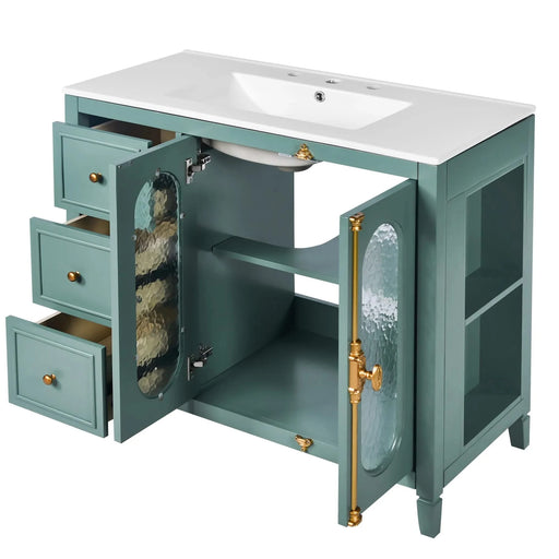 36-inch Bathroom Vanity with 2 Soft Close Doors, Solid Wood Frame Modern Bathroom Storage Cabinet with 3 Drawers Default -DTYStore