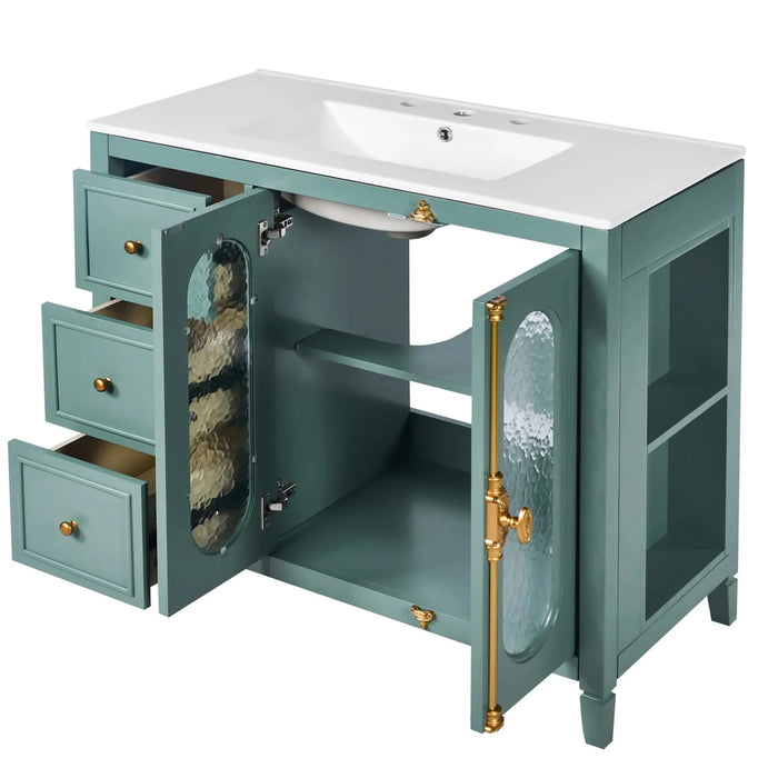 36-inch Bathroom Vanity with 2 Soft Close Doors, Solid Wood Frame Modern Bathroom Storage Cabinet with 3 Drawers Default -DTYStore