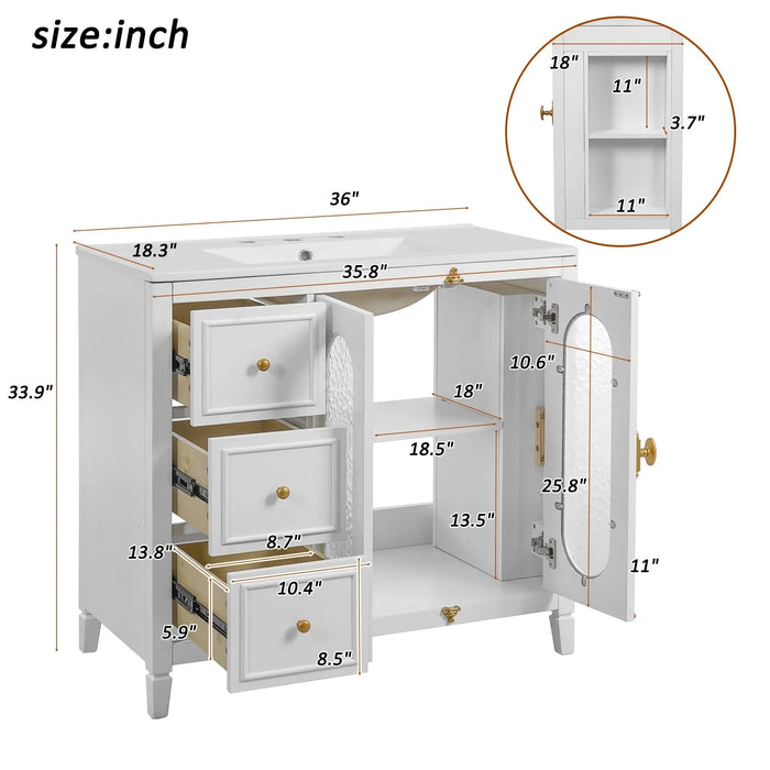 36-inch Bathroom Vanity with 2 Soft Close Doors, Solid Wood Frame Modern Bathroom Storage Cabinet with 3 Drawers Default -DTYStore