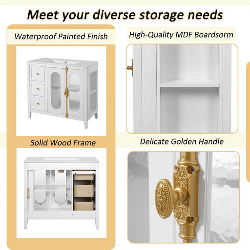 36-inch Bathroom Vanity with 2 Soft Close Doors, Solid Wood Frame Modern Bathroom Storage Cabinet with 3 Drawers Default -DTYStore